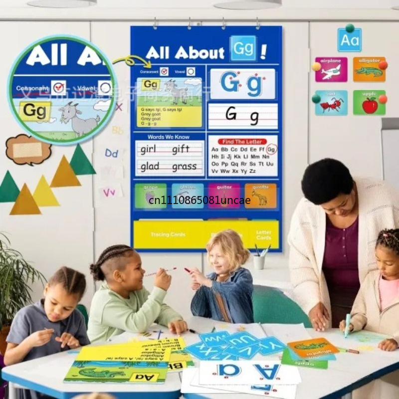 Kids Education Charts - Tabella tascabile creativa per l'apprendimento dell'alfabeto,