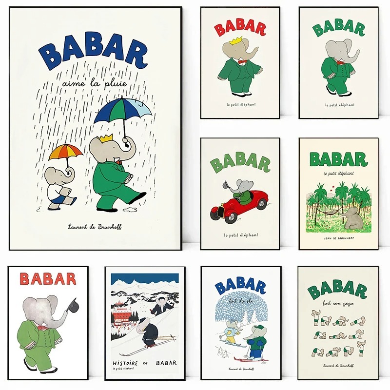 Kids Educational Poster - Elefante Babar Francia Fiabe Poster Stampa