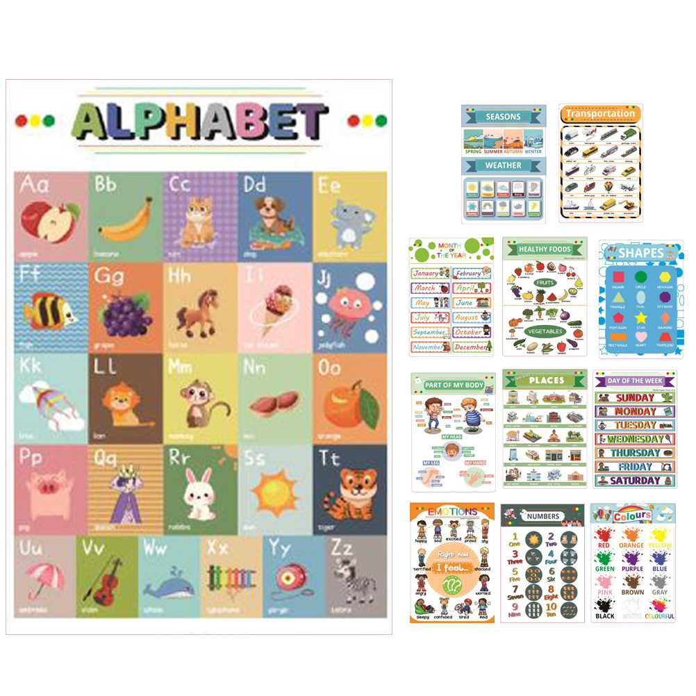 Kids Education Charts - 12 Poster Educativi in Cartone Bianco